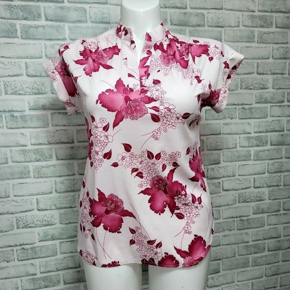 Vintage 70s Graff Californiawear Short Sleeve Floral Spring Summer‎ Blouse Top - Picture 1 of 10